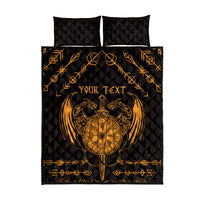 Personalized Viking Dragon Quilt Bed Set with Sword Gold Scandinavian Tattoo - Wonder Print Shop