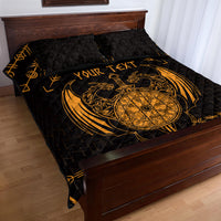 Personalized Viking Dragon Quilt Bed Set with Sword Gold Scandinavian Tattoo - Wonder Print Shop