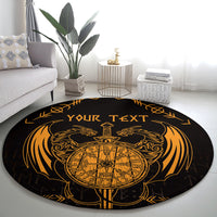 Personalized Viking Dragon Round Carpet with Sword Gold Scandinavian Tattoo