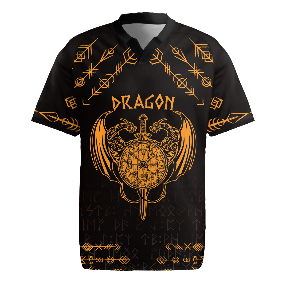 Personalized Viking Dragon Rugby Jersey with Sword Gold Scandinavian Tattoo - Wonder Print Shop