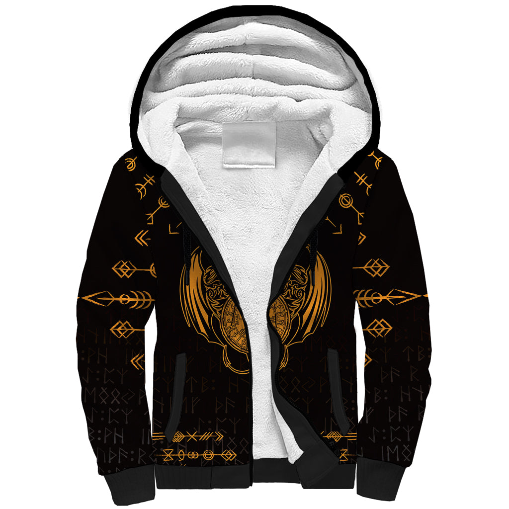 Personalized Viking Dragon Sherpa Hoodie with Sword Gold Scandinavian Tattoo - Wonder Print Shop