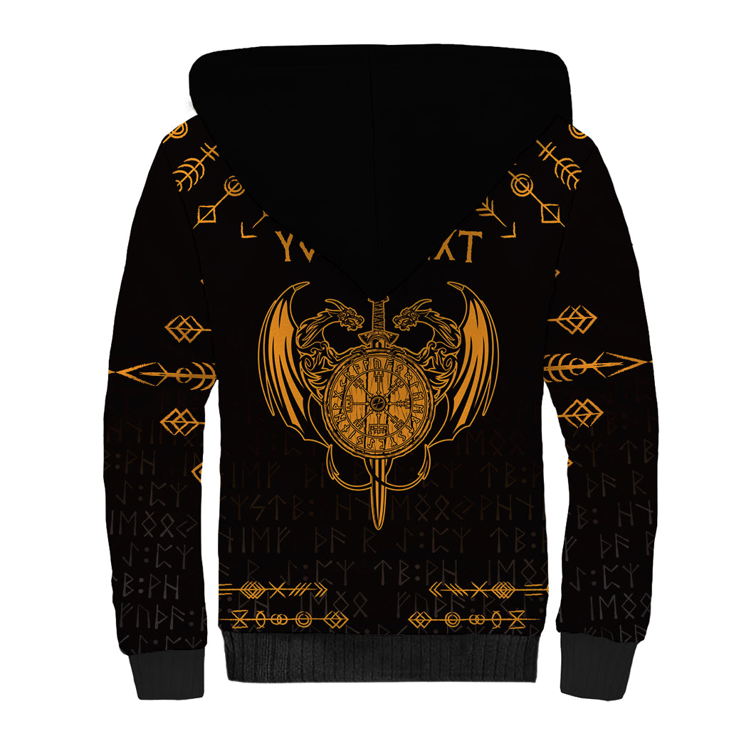 Personalized Viking Dragon Sherpa Hoodie with Sword Gold Scandinavian Tattoo - Wonder Print Shop