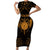 Personalized Viking Dragon Short Sleeve Bodycon Dress with Sword Gold Scandinavian Tattoo - Wonder Print Shop