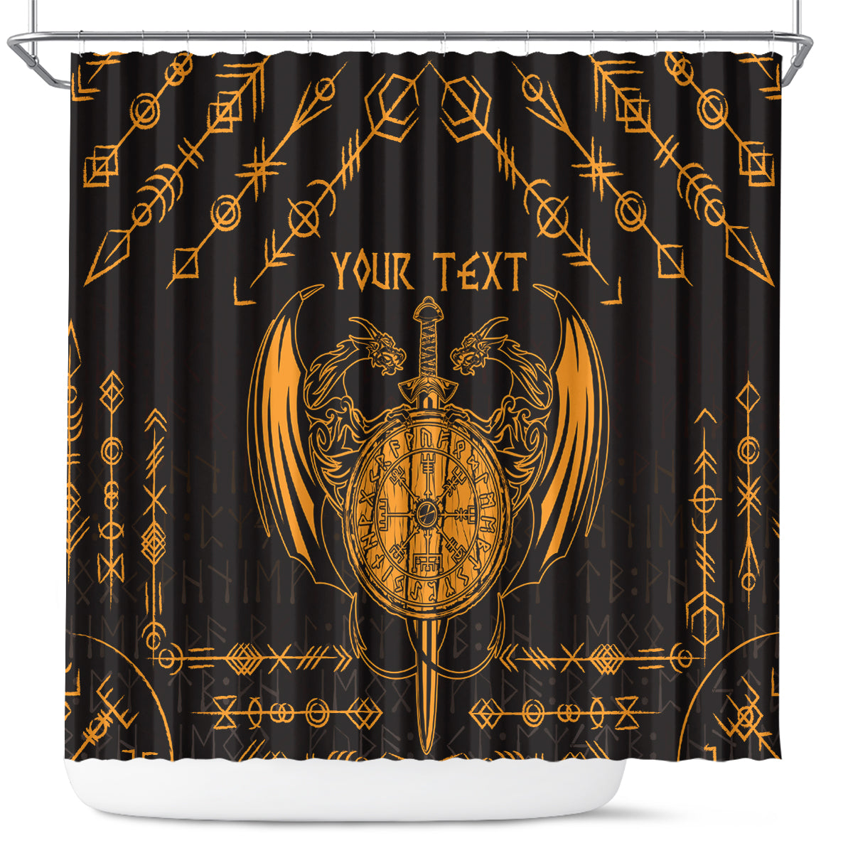 Personalized Viking Dragon Shower Curtain with Sword Gold Scandinavian Tattoo