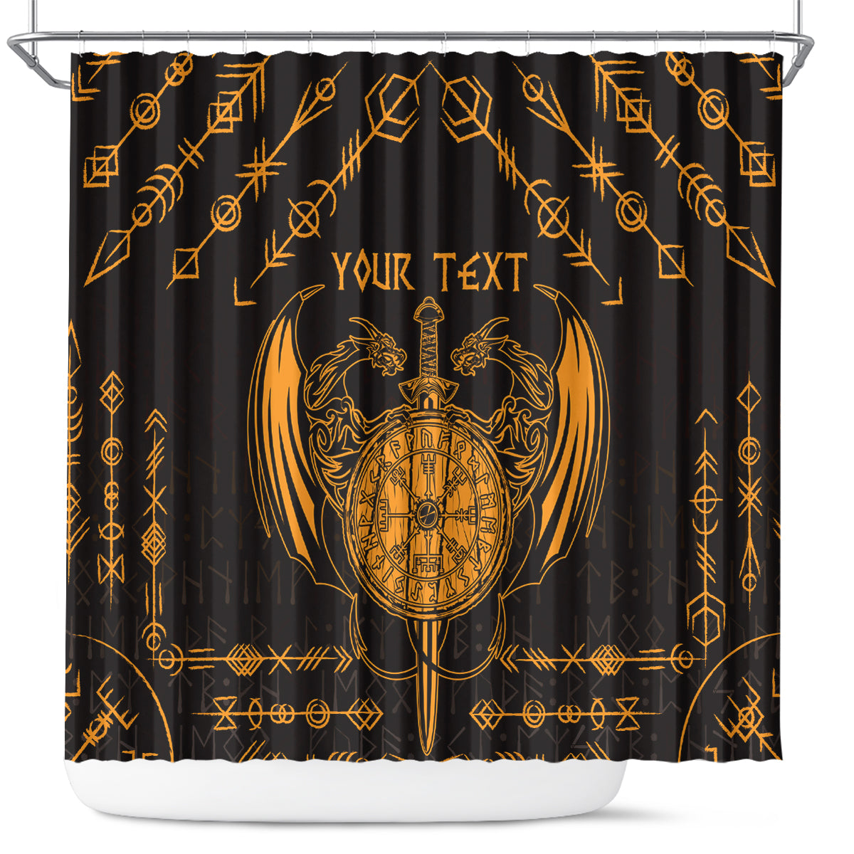 Personalized Viking Dragon Shower Curtain with Sword Gold Scandinavian Tattoo