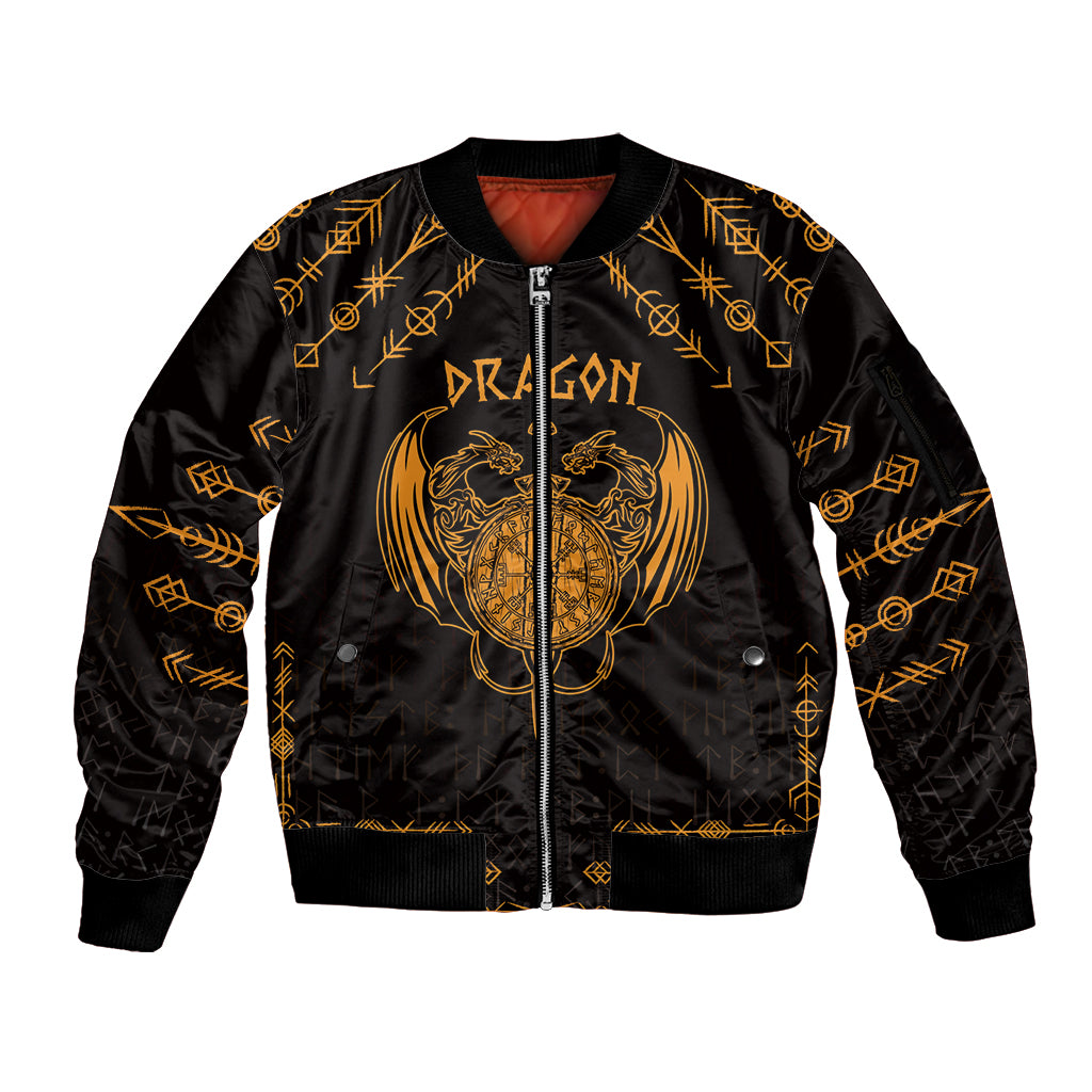 Personalized Viking Dragon Sleeve Zip Bomber Jacket with Sword Gold Scandinavian Tattoo - Wonder Print Shop