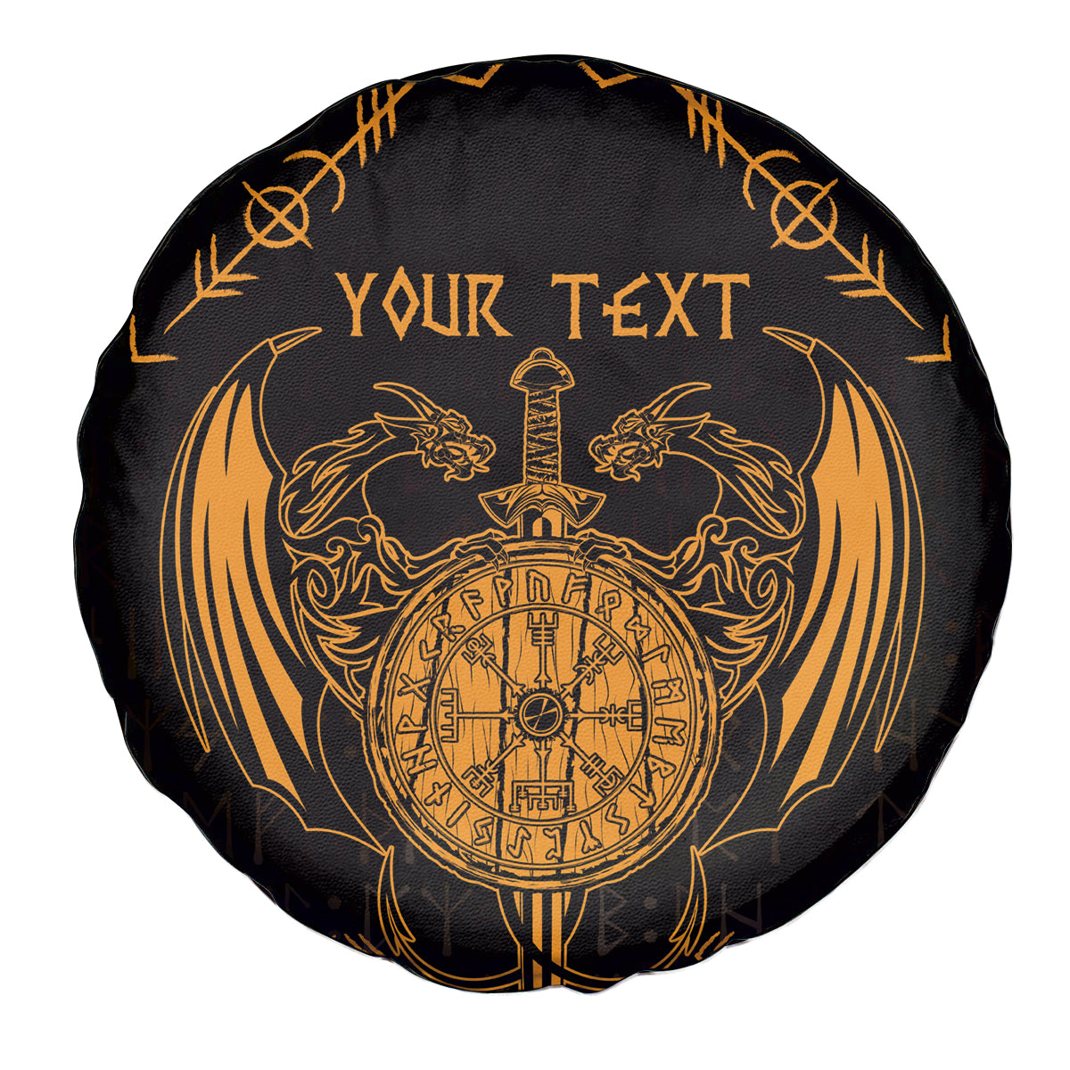 Personalized Viking Dragon Spare Tire Cover with Sword Gold Scandinavian Tattoo - Wonder Print Shop