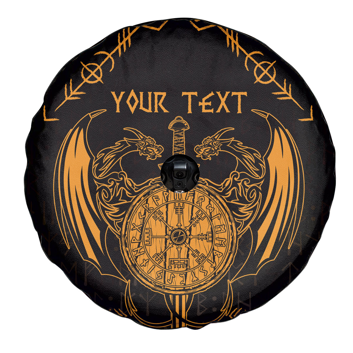 Personalized Viking Dragon Spare Tire Cover with Sword Gold Scandinavian Tattoo - Wonder Print Shop