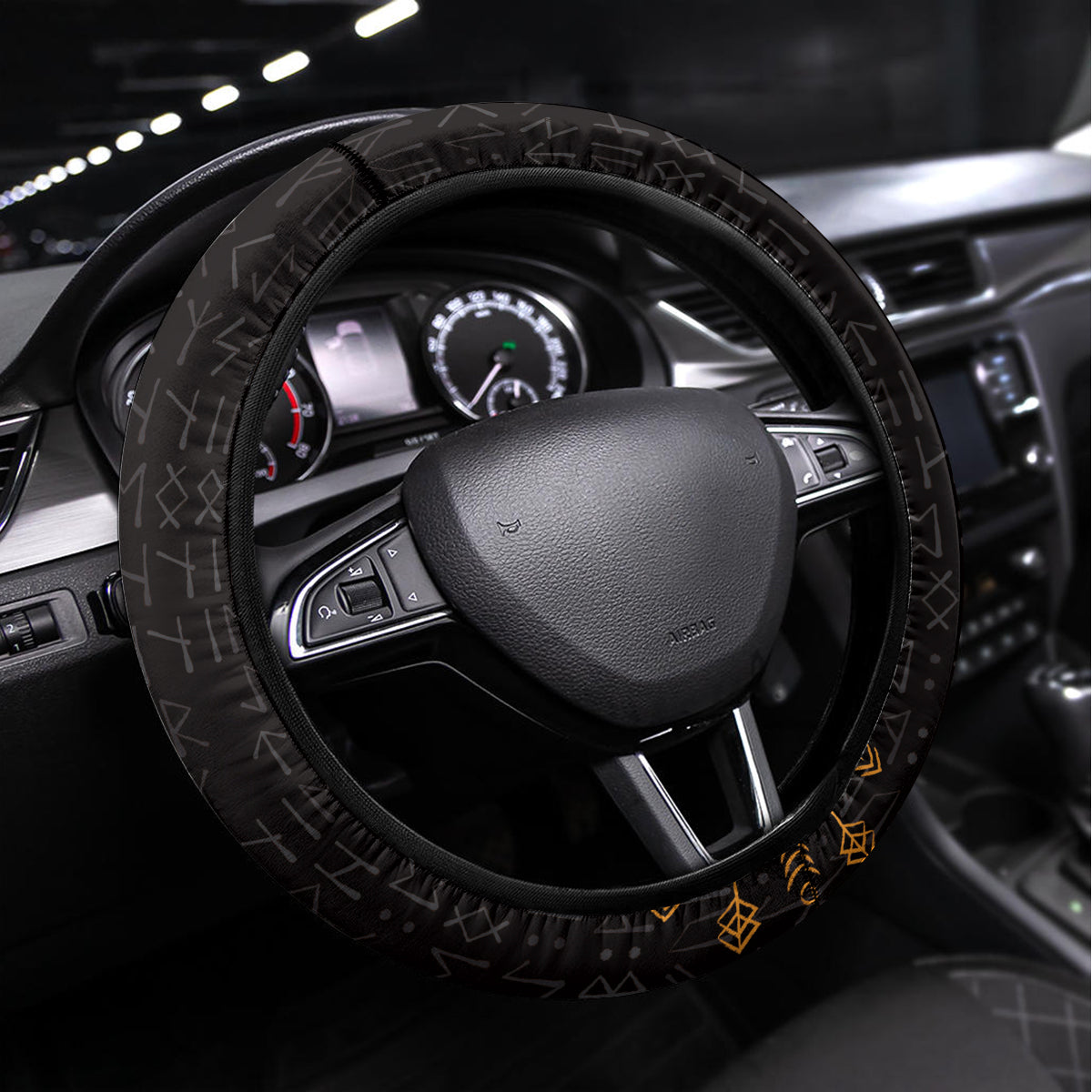 Viking Dragon Steering Wheel Cover with Sword Gold Scandinavian Tattoo - Wonder Print Shop