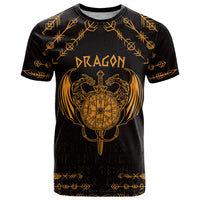Personalized Viking Dragon T Shirt with Sword Gold Scandinavian Tattoo - Wonder Print Shop