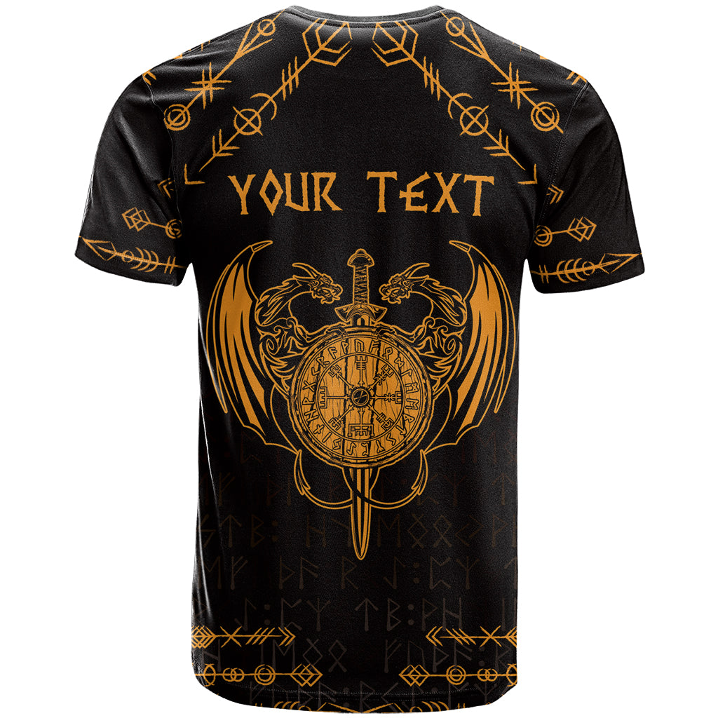 Personalized Viking Dragon T Shirt with Sword Gold Scandinavian Tattoo - Wonder Print Shop