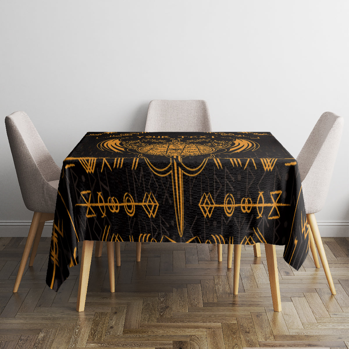 Personalized Viking Dragon Tablecloth with Sword Gold Scandinavian Tattoo - Wonder Print Shop