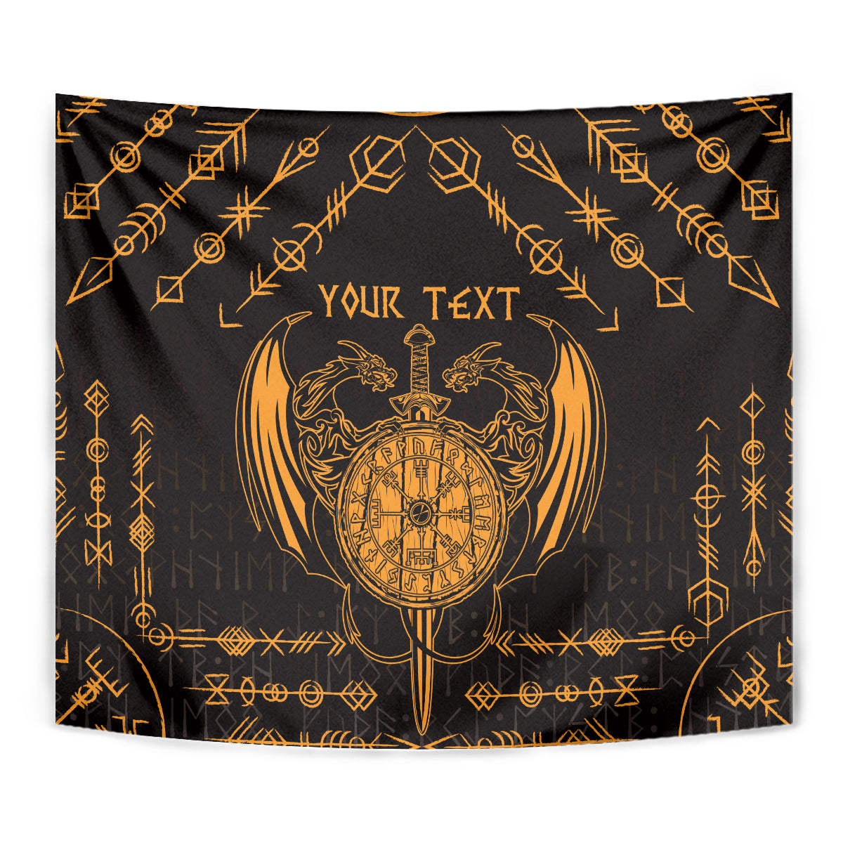 Personalized Viking Dragon Tapestry with Sword Gold Scandinavian Tattoo - Wonder Print Shop