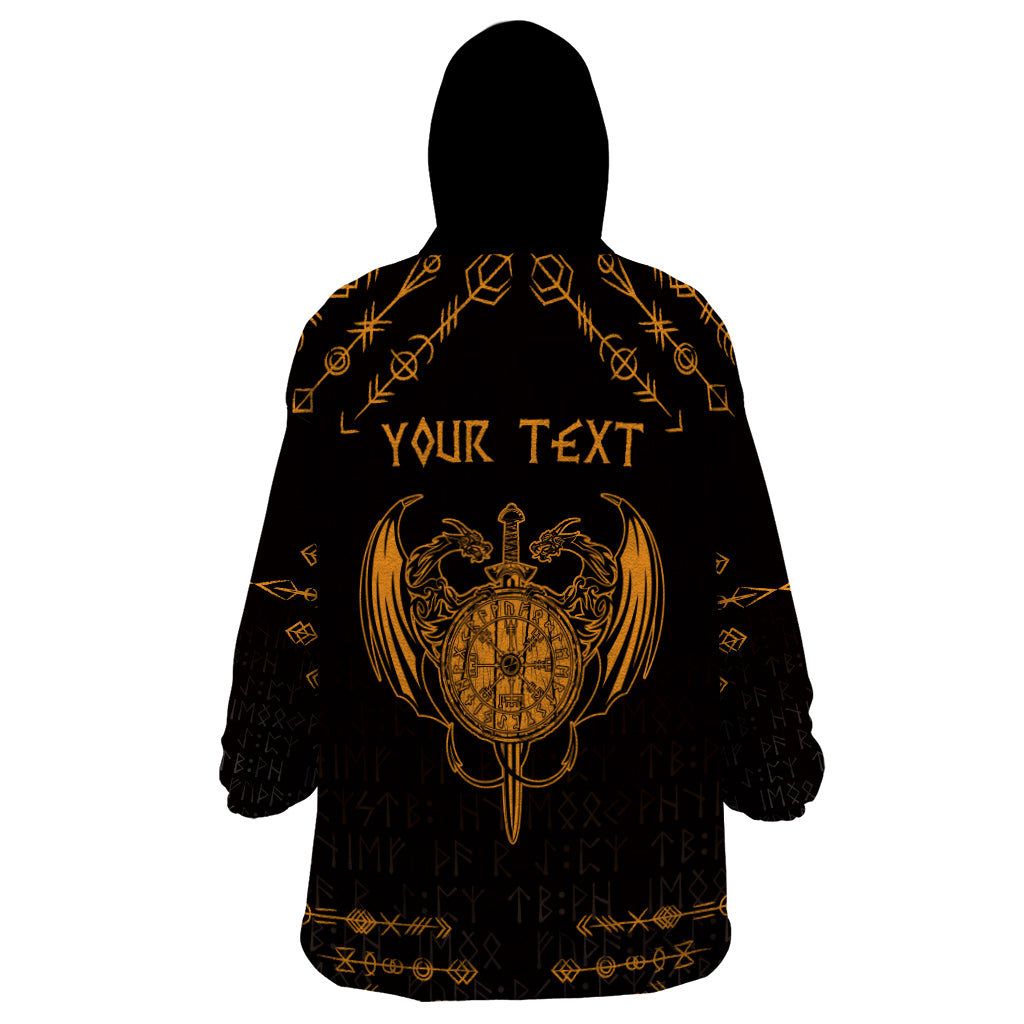 Personalized Viking Dragon Wearable Blanket Hoodie with Sword Gold Scandinavian Tattoo - Wonder Print Shop