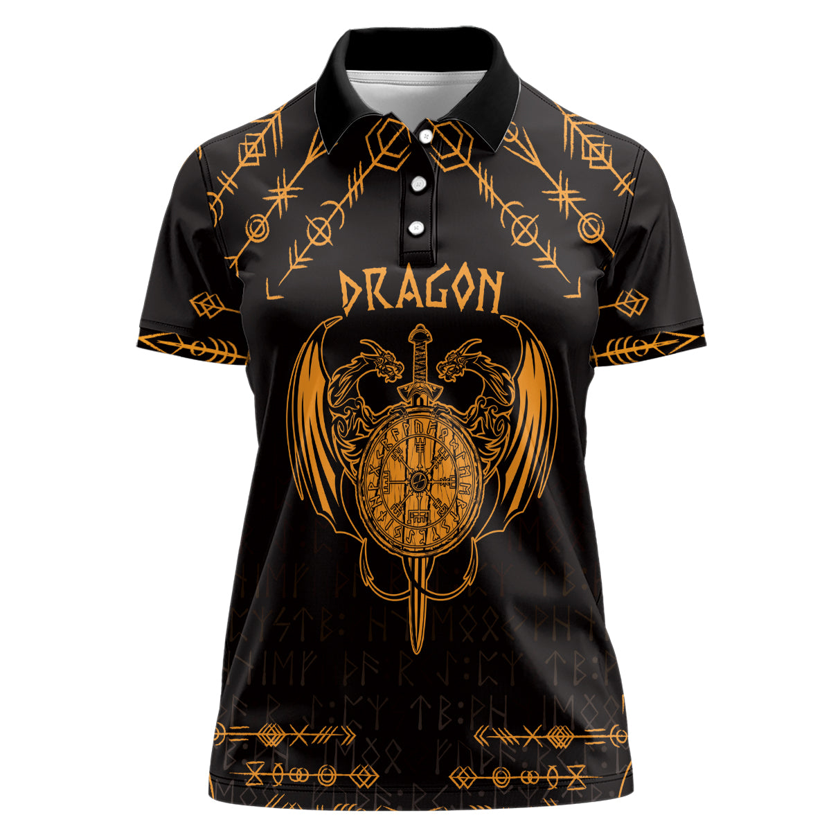 Personalized Viking Dragon Women Polo Shirt with Sword Gold Scandinavian Tattoo - Wonder Print Shop