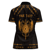 Personalized Viking Dragon Women Polo Shirt with Sword Gold Scandinavian Tattoo - Wonder Print Shop