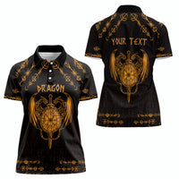 Personalized Viking Dragon Women Polo Shirt with Sword Gold Scandinavian Tattoo - Wonder Print Shop