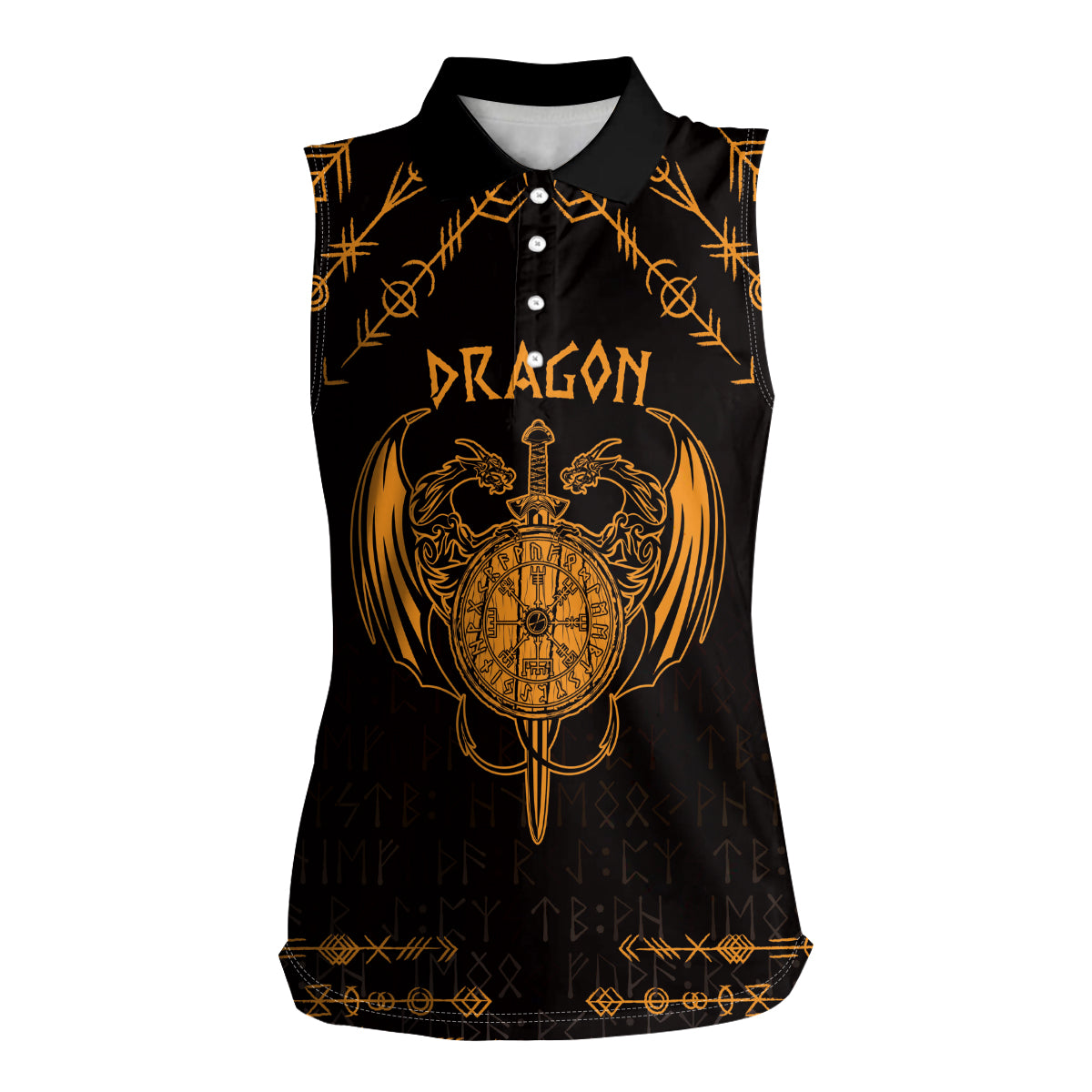 Personalized Viking Dragon Women Sleeveless Polo Shirt with Sword Gold Scandinavian Tattoo - Wonder Print Shop