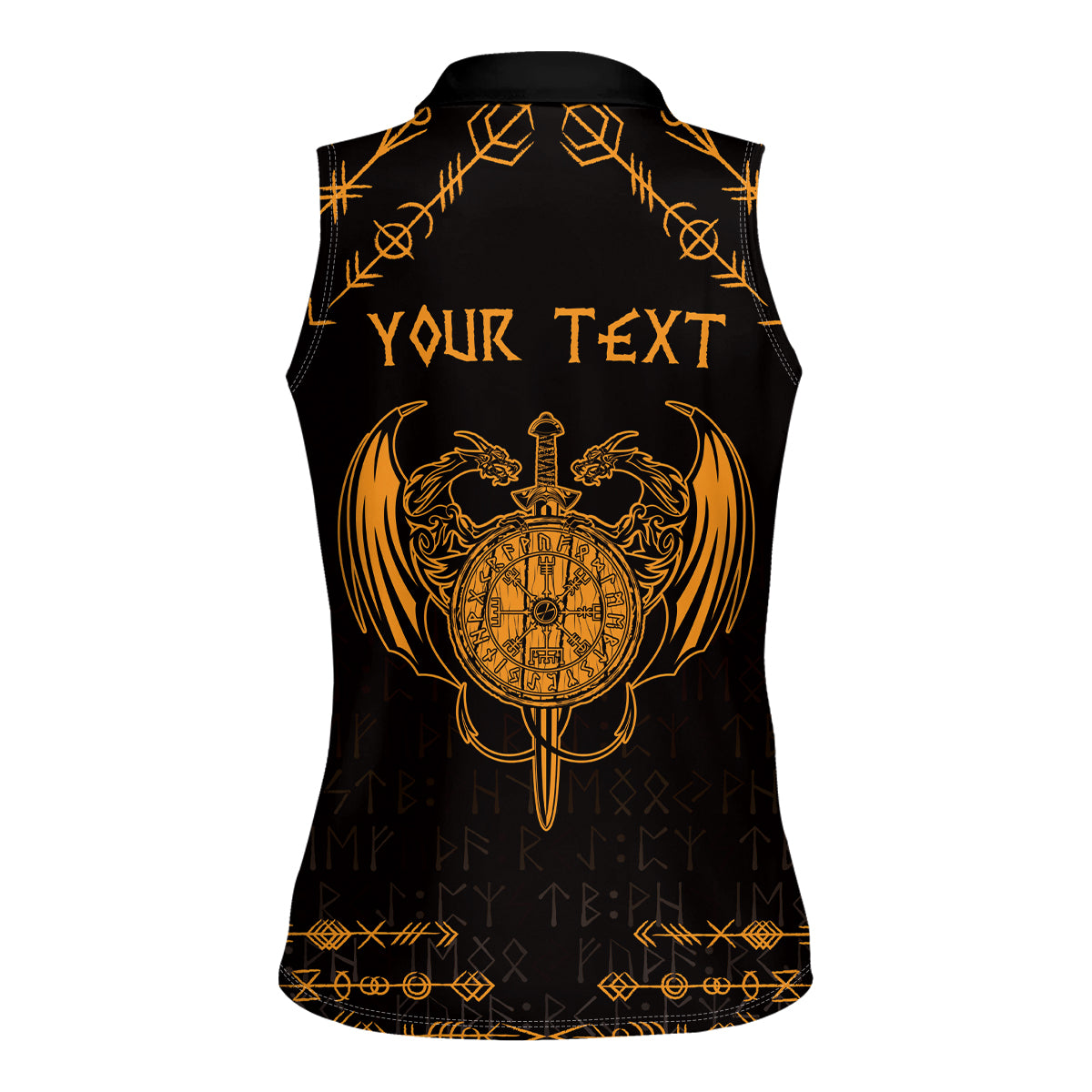 Personalized Viking Dragon Women Sleeveless Polo Shirt with Sword Gold Scandinavian Tattoo - Wonder Print Shop