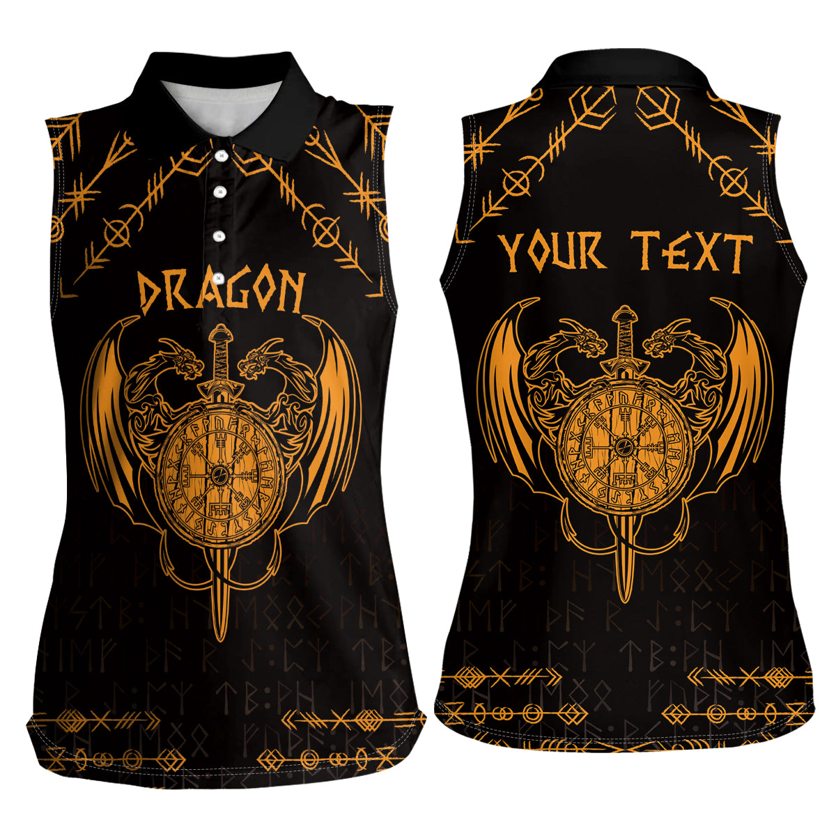 Personalized Viking Dragon Women Sleeveless Polo Shirt with Sword Gold Scandinavian Tattoo - Wonder Print Shop