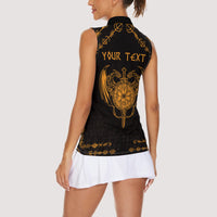 Personalized Viking Dragon Women Sleeveless Polo Shirt with Sword Gold Scandinavian Tattoo - Wonder Print Shop