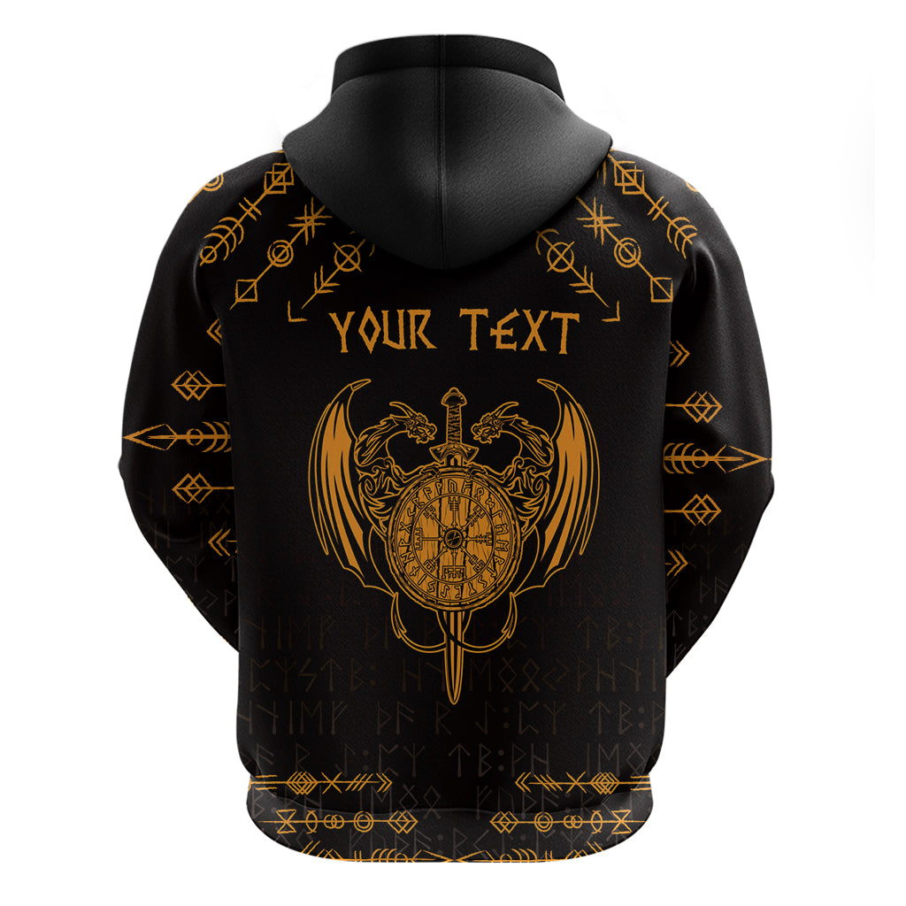 Personalized Viking Dragon Zip Hoodie with Sword Gold Scandinavian Tattoo - Wonder Print Shop