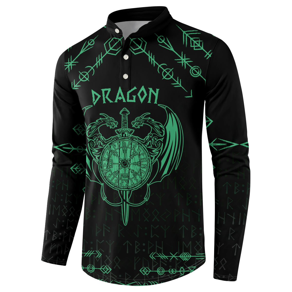 Personalized Viking Dragon Button Sweatshirt with Sword Green Scandinavian Tattoo LT9 - Wonder Print Shop
