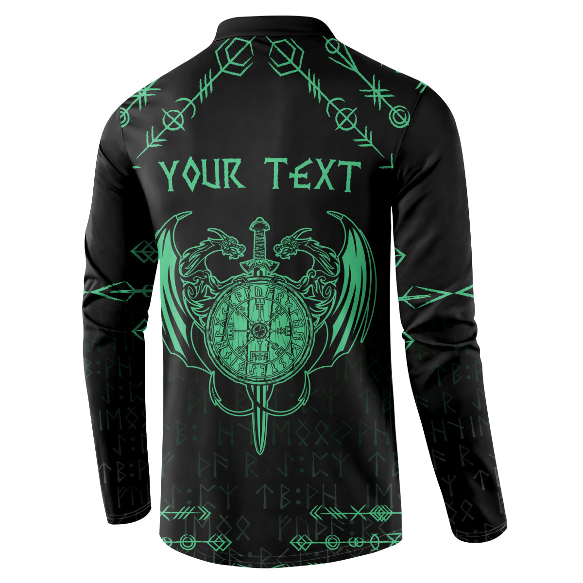 Personalized Viking Dragon Button Sweatshirt with Sword Green Scandinavian Tattoo LT9 - Wonder Print Shop