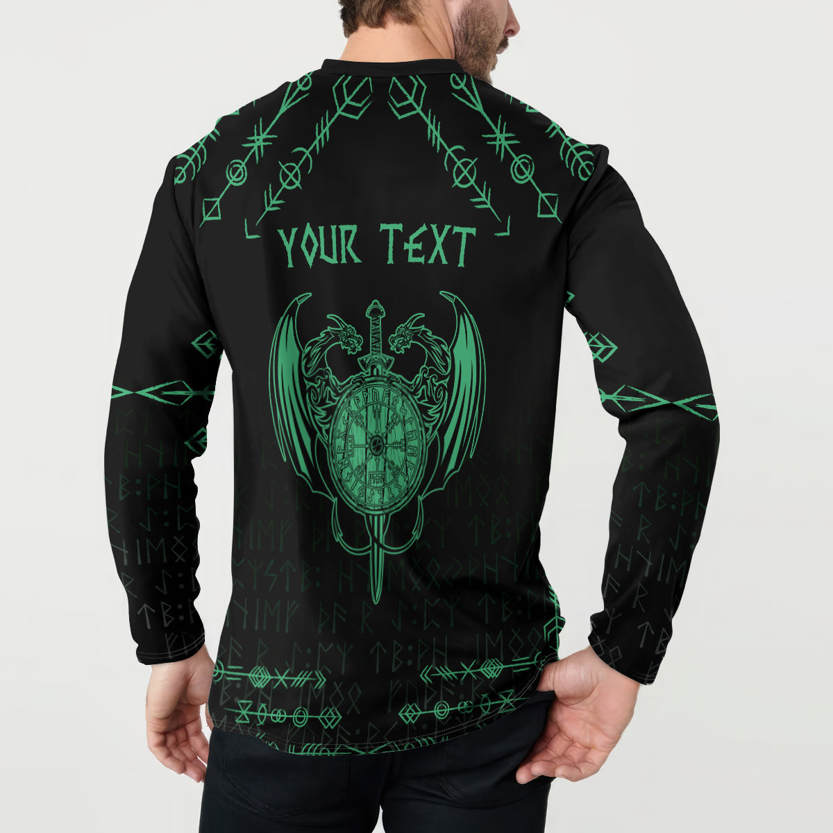 Personalized Viking Dragon Button Sweatshirt with Sword Green Scandinavian Tattoo LT9 - Wonder Print Shop