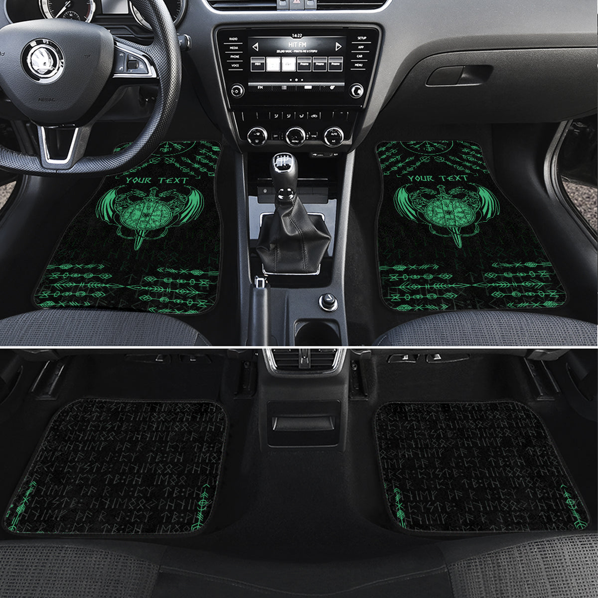 Personalized Viking Dragon Car Mats with Sword Green Scandinavian Tattoo