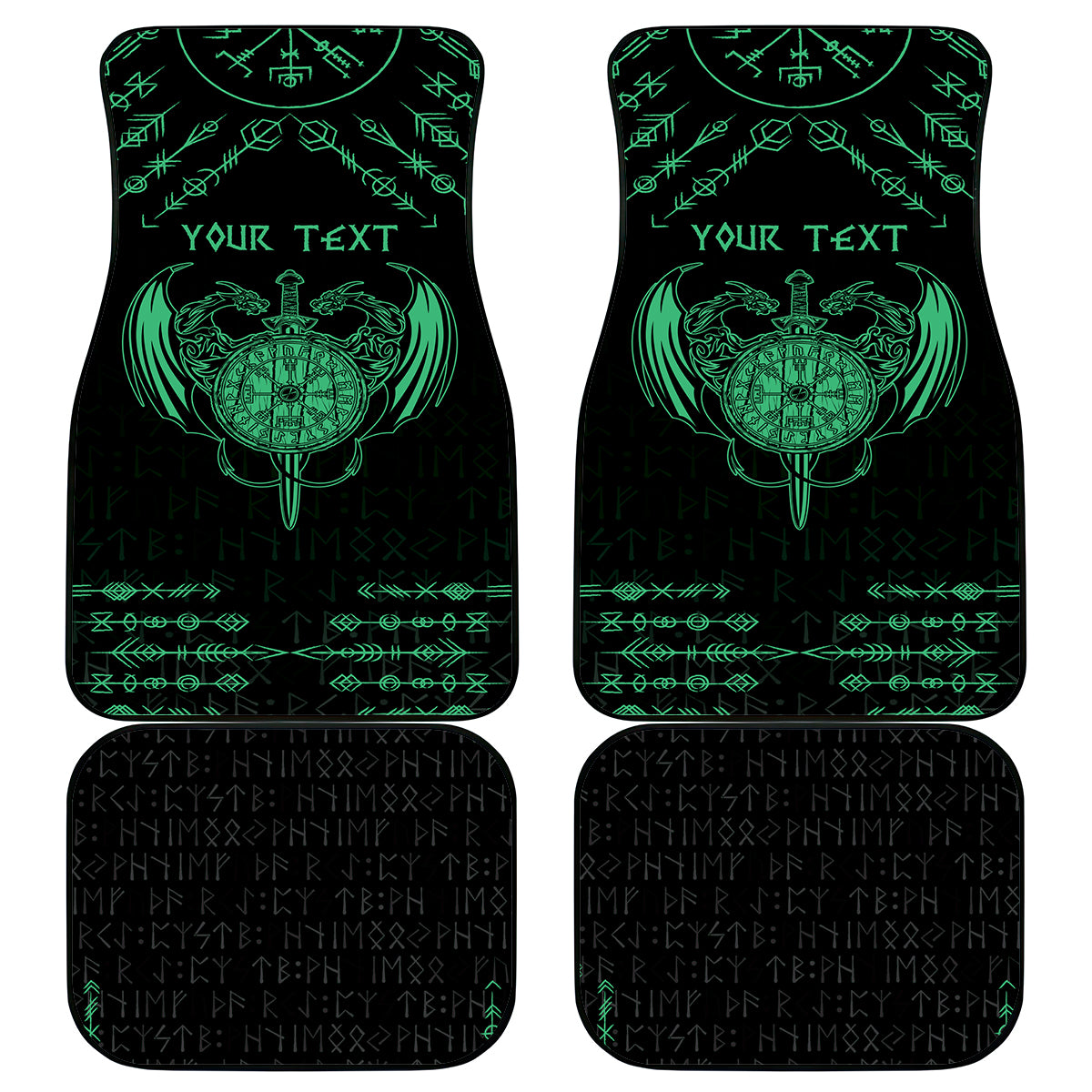 Personalized Viking Dragon Car Mats with Sword Green Scandinavian Tattoo LT9 - Wonder Print Shop