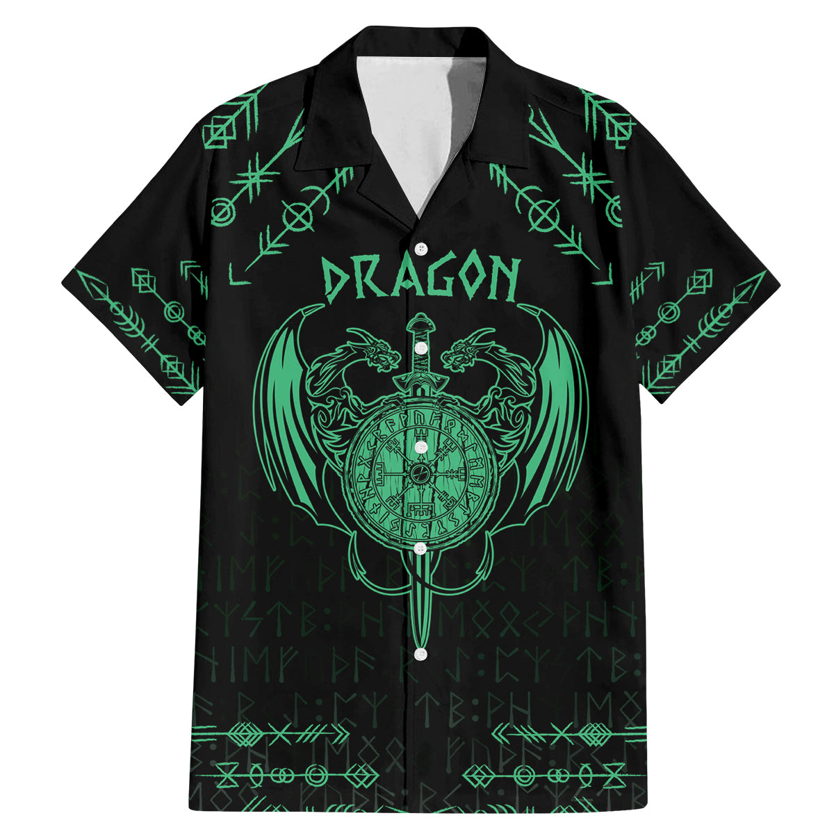 Personalized Viking Dragon Family Matching Mermaid Dress and Hawaiian Shirt with Sword Green Scandinavian Tattoo LT9 - Wonder Print Shop
