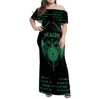 Personalized Viking Dragon Family Matching Off Shoulder Maxi Dress and Hawaiian Shirt with Sword Green Scandinavian Tattoo LT9 - Wonder Print Shop