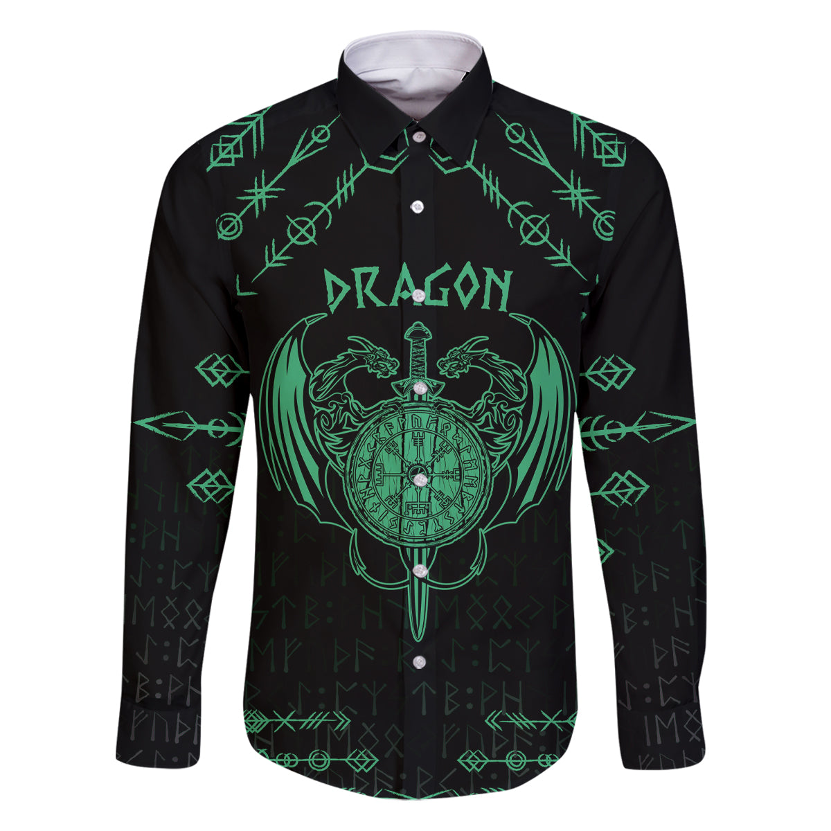 Personalized Viking Dragon Family Matching Puletasi and Hawaiian Shirt with Sword Green Scandinavian Tattoo - Wonder Print Shop