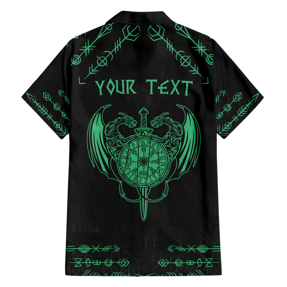 Personalized Viking Dragon Family Matching Short Sleeve Bodycon Dress and Hawaiian Shirt with Sword Green Scandinavian Tattoo - Wonder Print Shop