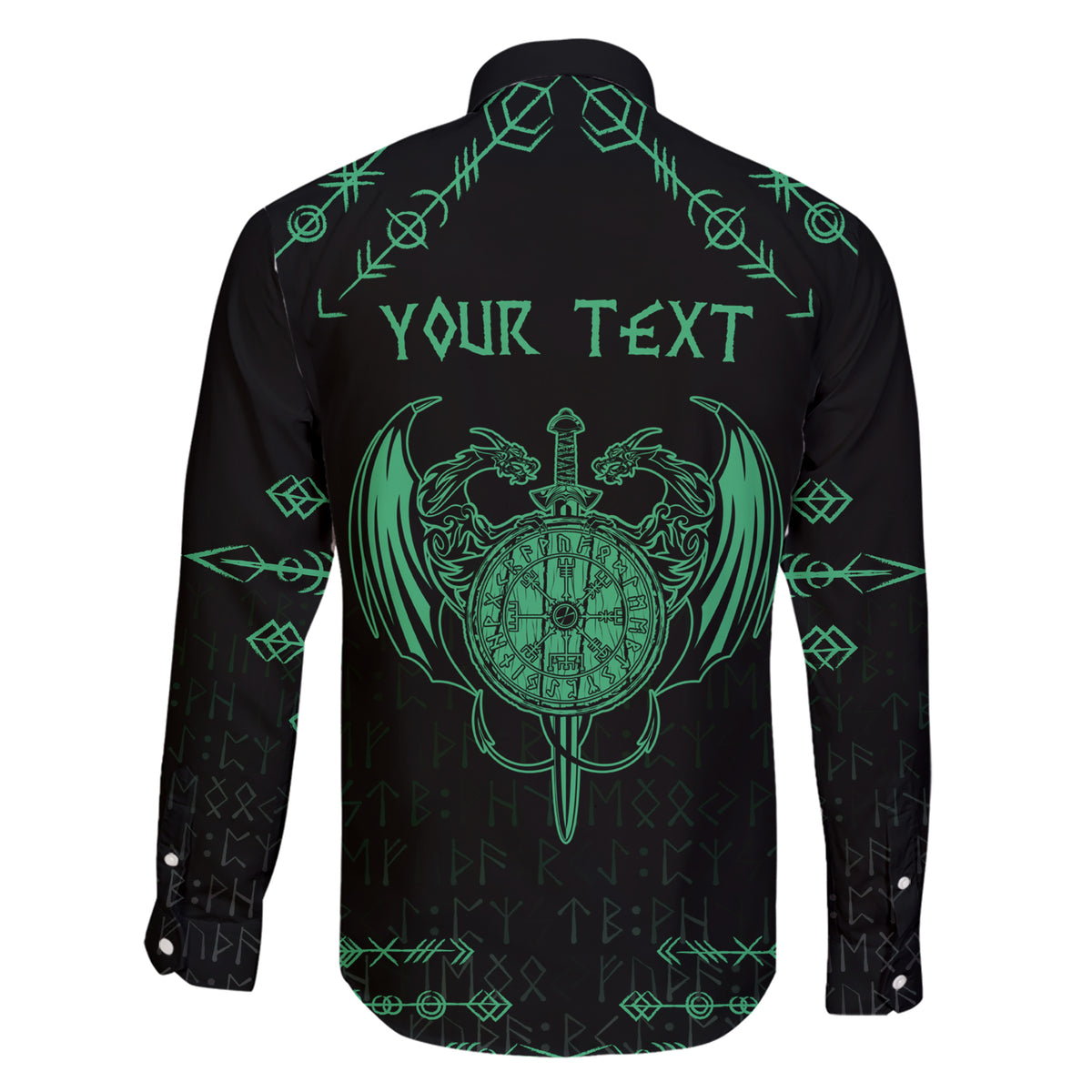 Personalized Viking Dragon Family Matching Short Sleeve Bodycon Dress and Hawaiian Shirt with Sword Green Scandinavian Tattoo - Wonder Print Shop