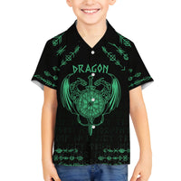 Personalized Viking Dragon Family Matching Summer Maxi Dress and Hawaiian Shirt with Sword Green Scandinavian Tattoo - Wonder Print Shop