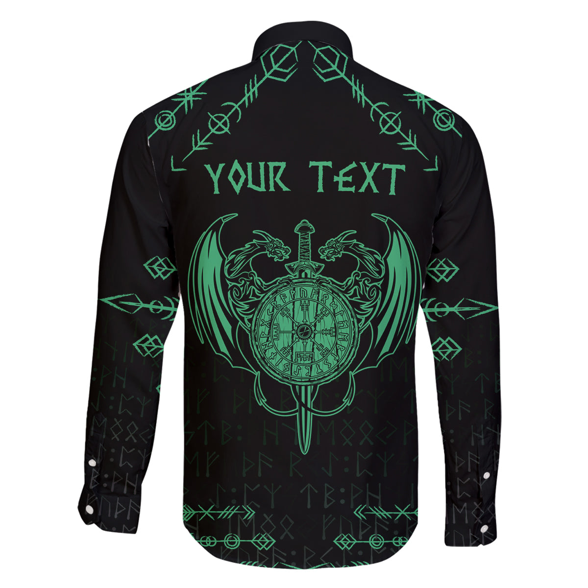 Personalized Viking Dragon Family Matching Tank Maxi Dress and Hawaiian Shirt with Sword Green Scandinavian Tattoo - Wonder Print Shop