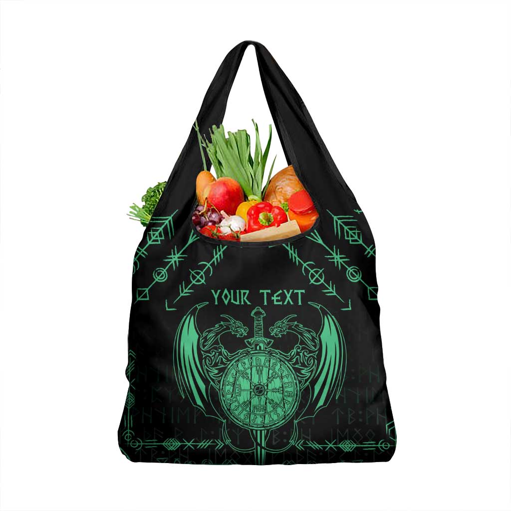 Personalized Viking Dragon Grocery Bag with Sword Green Scandinavian Tattoo