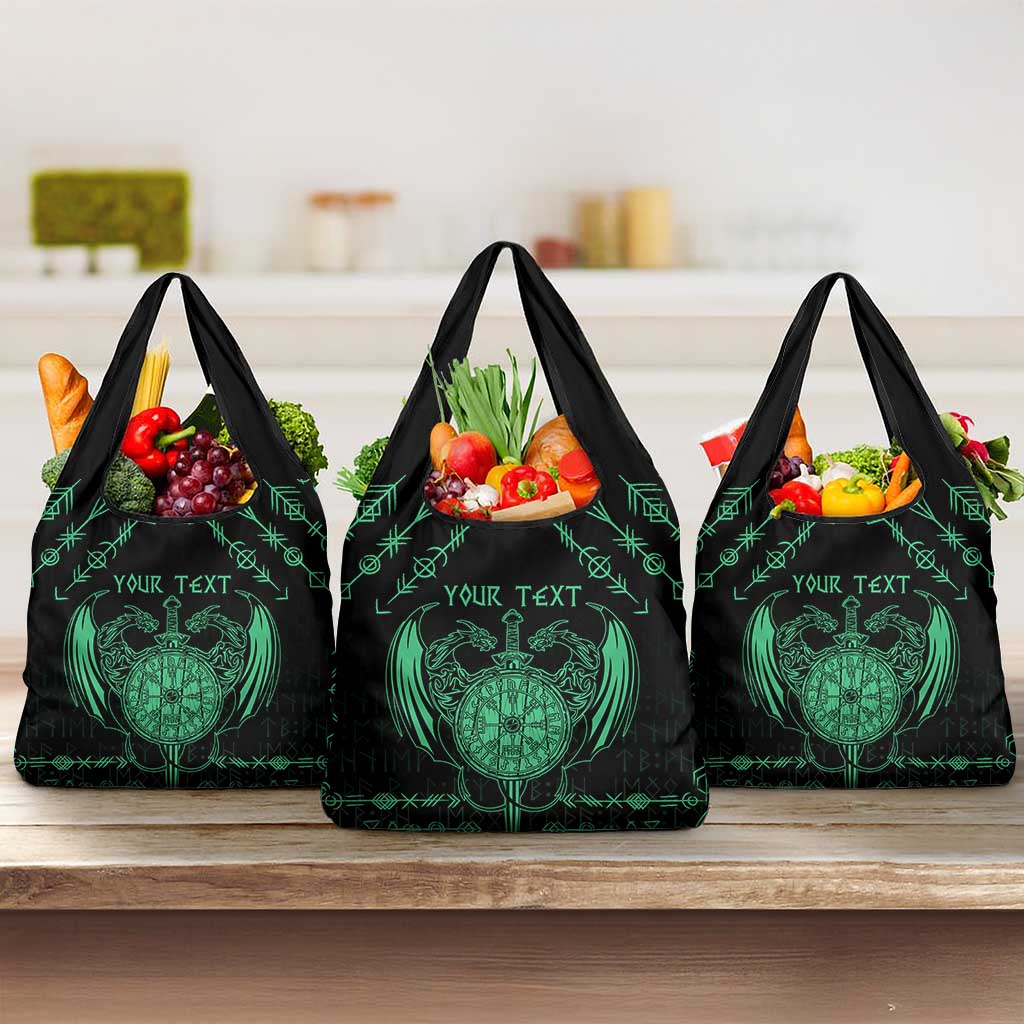 Personalized Viking Dragon Grocery Bag with Sword Green Scandinavian Tattoo