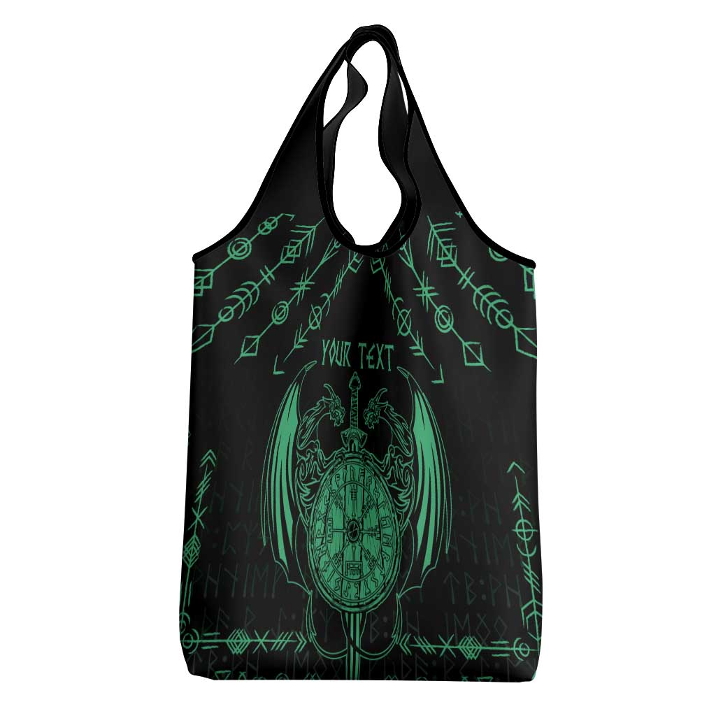 Personalized Viking Dragon Grocery Bag with Sword Green Scandinavian Tattoo
