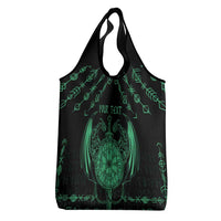 Personalized Viking Dragon Grocery Bag with Sword Green Scandinavian Tattoo