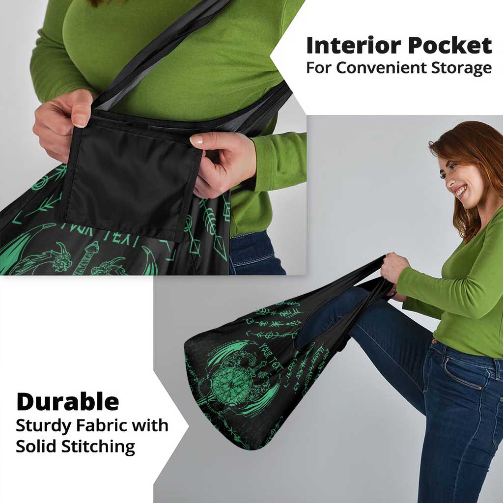 Personalized Viking Dragon Grocery Bag with Sword Green Scandinavian Tattoo