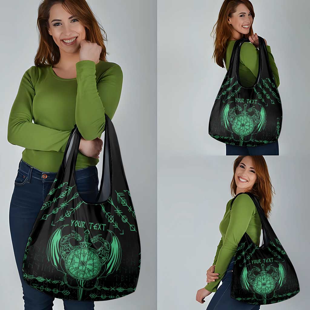 Personalized Viking Dragon Grocery Bag with Sword Green Scandinavian Tattoo