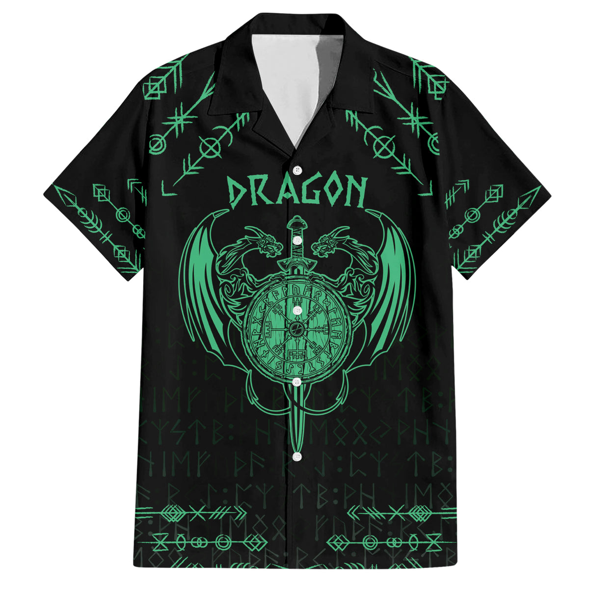 Personalized Viking Dragon Hawaiian Shirt with Sword Green Scandinavian Tattoo - Wonder Print Shop