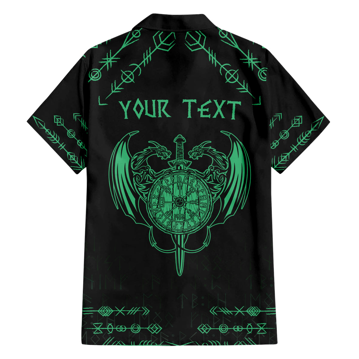 Personalized Viking Dragon Hawaiian Shirt with Sword Green Scandinavian Tattoo - Wonder Print Shop