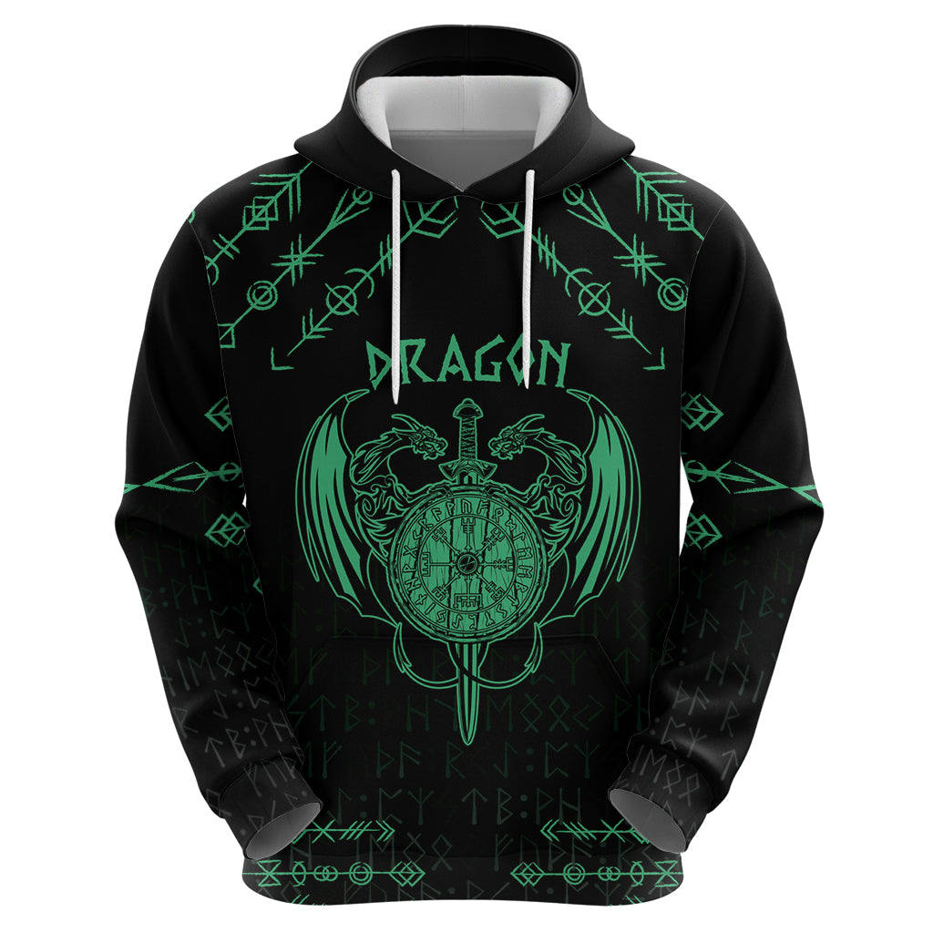 Personalized Viking Dragon Hoodie with Sword Green Scandinavian Tattoo - Wonder Print Shop
