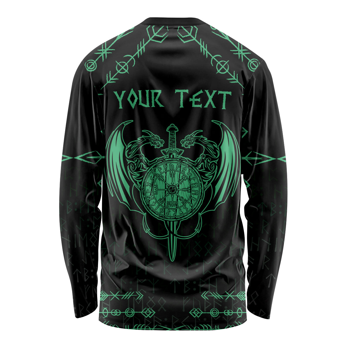 Personalized Viking Dragon Long Sleeve Shirt with Sword Green Scandinavian Tattoo - Wonder Print Shop