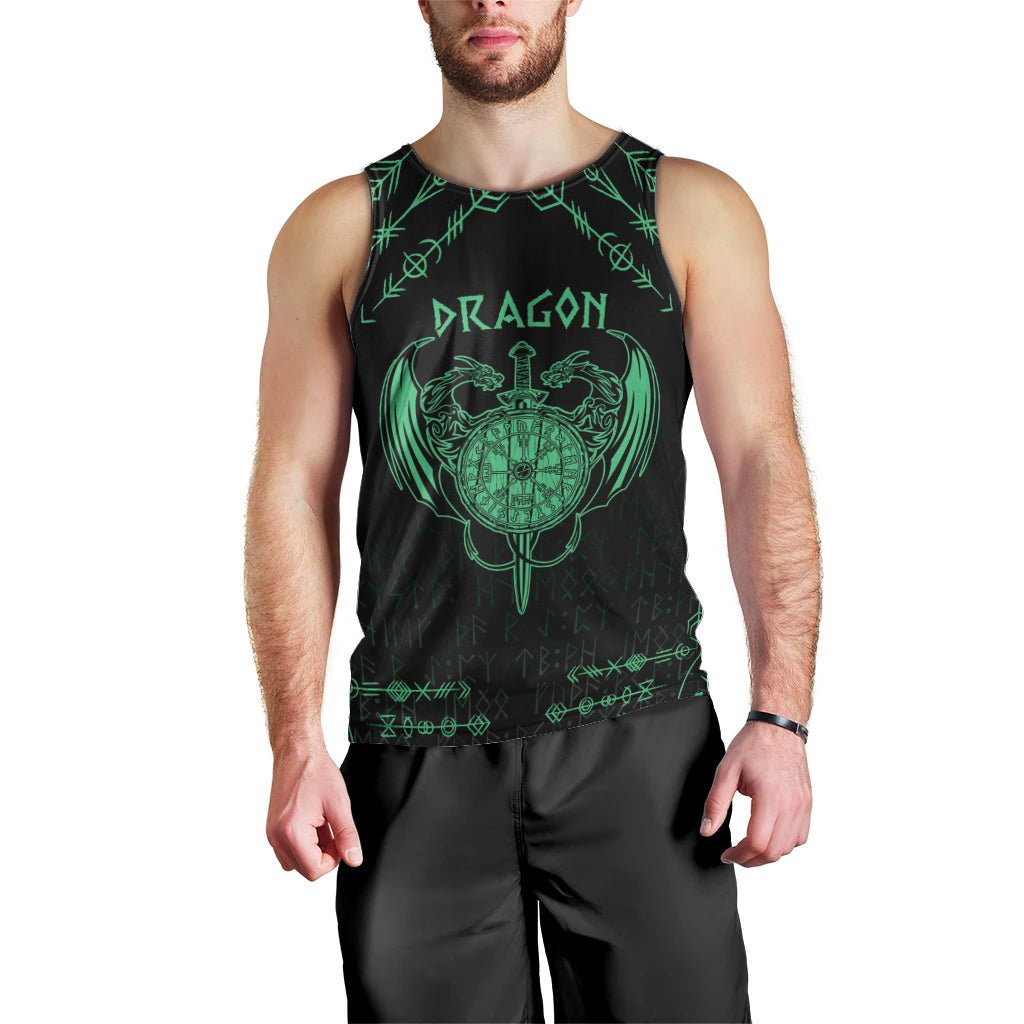 Personalized Viking Dragon Men Tank Top with Sword Green Scandinavian Tattoo - Wonder Print Shop