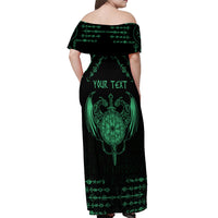 Personalized Viking Dragon Off Shoulder Maxi Dress with Sword Green Scandinavian Tattoo - Wonder Print Shop